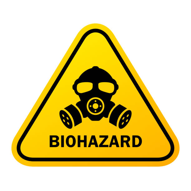 знак биологической опасности с противогазом, векторная иллюстрация - toxic waste vector biohazard symbol skull and crossbones stock illustrations