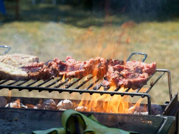 istock Closeup of meat grilling outdoors in summer 1560234323