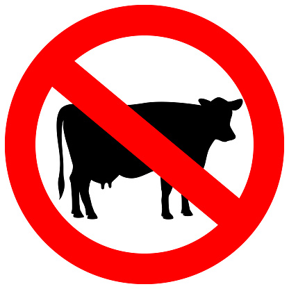 Dairy or lactose free sign, no cows symbol on white background