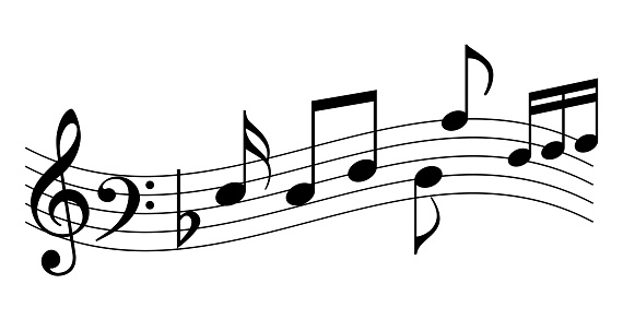 Waving music notes, musical swirl vector illustration on white background