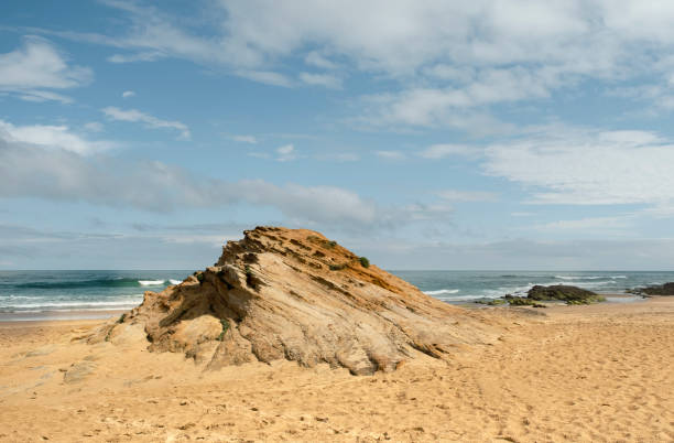 istock Rocky outcrop on a sandy beach 1560245108