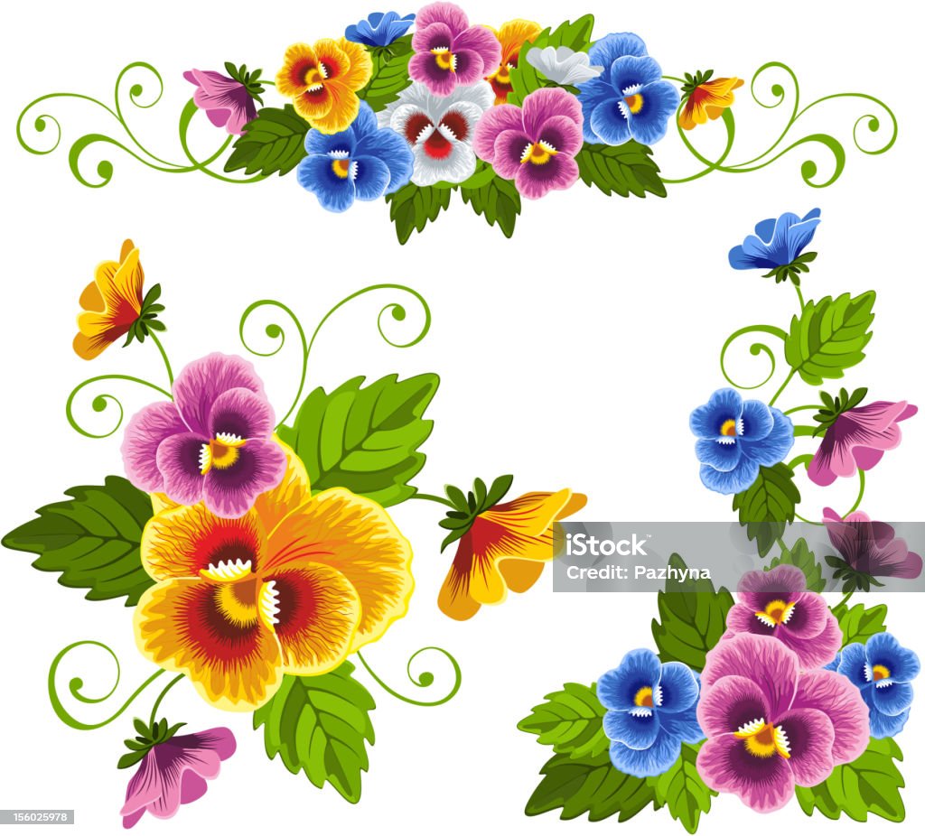 Pansy Gentle floral design elements with pansy. No gradients. Backgrounds stock vector