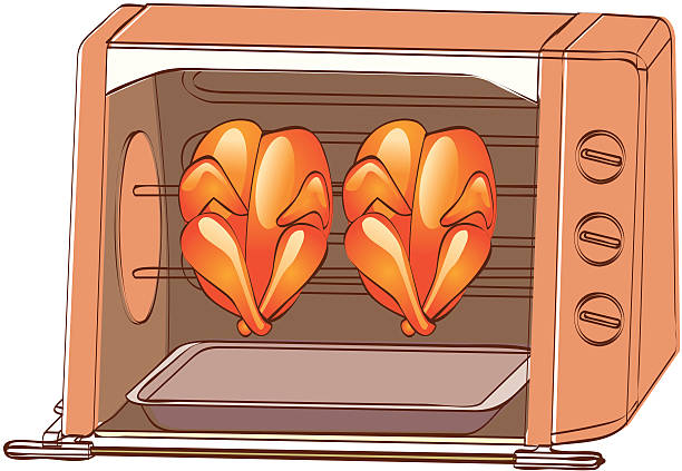 illustrazioni stock, clip art, cartoni animati e icone di tendenza di due forno di arrosto di pollo intere - two objects appliance oven tray