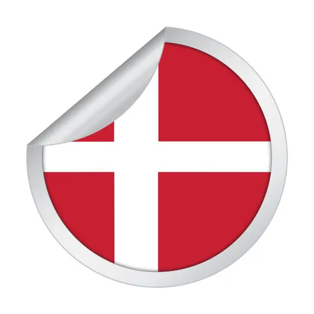 Vector illustration of Denmark sticker flag icon with peel off corner isolated on white background