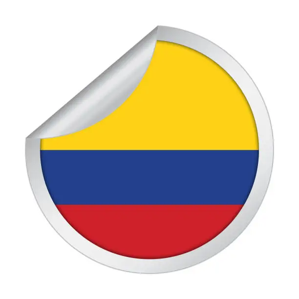 Vector illustration of Colombia sticker flag icon with peel off corner isolated on white background