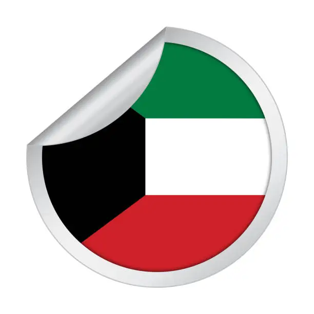 Vector illustration of Kuwait sticker flag icon with peel off corner isolated on white background