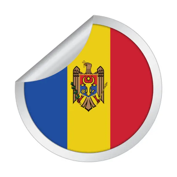 Vector illustration of Moldova sticker flag icon with peel off corner isolated on white background
