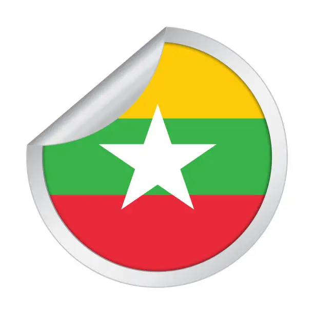 Vector illustration of Myanmar sticker flag icon with peel off corner isolated on white background