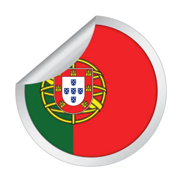 Vector illustration of Portugal sticker flag icon with peel off corner isolated on white background