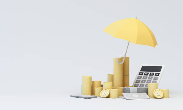 istock Image design, 3d rendering, background for the concept used in insurance advertisements. Financial liquidity, inflation and taxes with umbrellas 1560380560