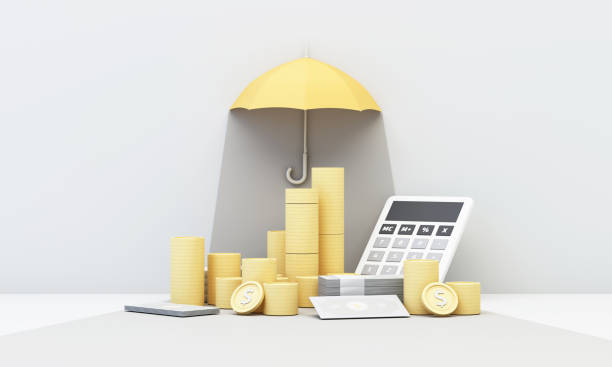 istock Image design, 3d rendering, background for the concept used in insurance advertisements. Financial liquidity, inflation and taxes with umbrellas 1560380562