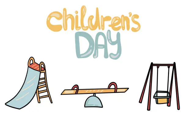 Vector illustration of Playground icons hand drawn children's day