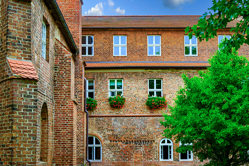 View of the facade of a historic building in Salzwedel, Germany.