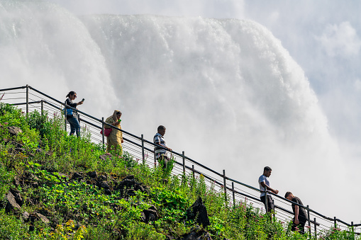 Niagara Falls. USA, 25th August 2022 - People climbing the stairs towards the lookout