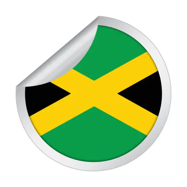 Vector illustration of Jamaica sticker flag icon with peel off corner isolated on white background
