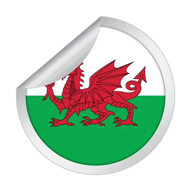 Vector illustration of Wales sticker flag icon with peel off corner isolated on white background