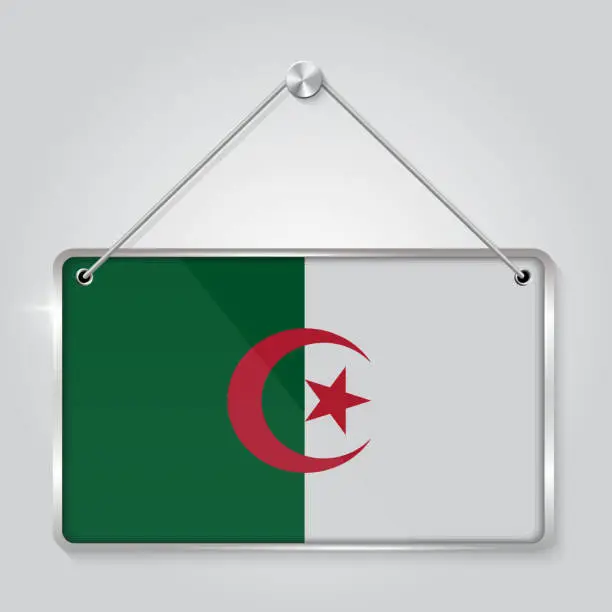 Vector illustration of Algeria flag pennant hanging on the rope, rectangle hanging