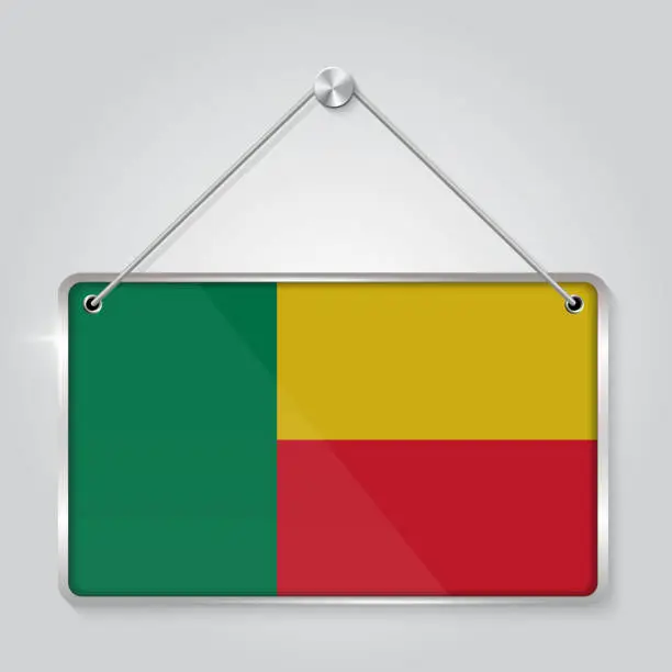 Vector illustration of Benin flag pennant hanging on the rope, rectangle hanging