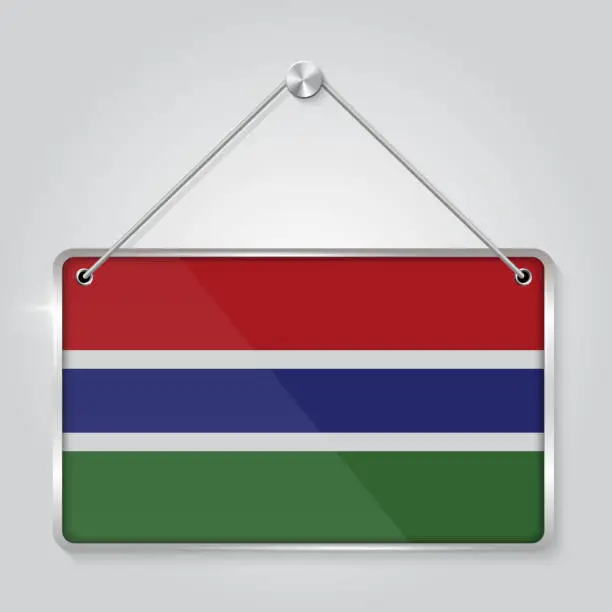 Vector illustration of Gambia flag pennant hanging on the rope, rectangle hanging