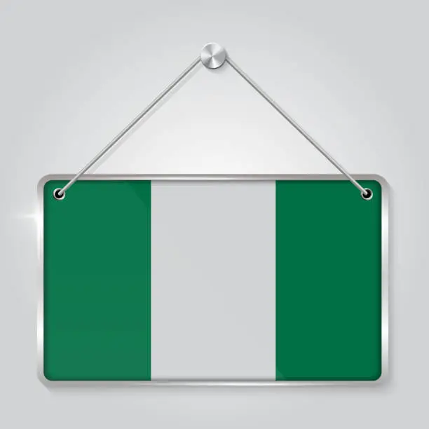 Vector illustration of Nigeria flag pennant hanging on the rope, rectangle hanging