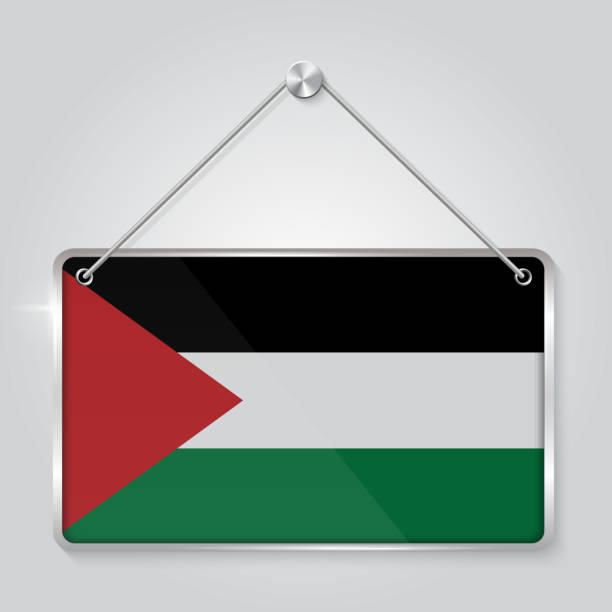 Palestine flag pennant hanging on the rope, rectangle hanging Palestine flag pennant hanging on the rope, rectangle hanging. 3D Rendering  vector Illustration EPS10 palestinian flag stock illustrations