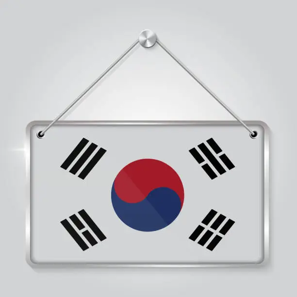 Vector illustration of South Korea flag pennant hanging on the rope, rectangle hanging
