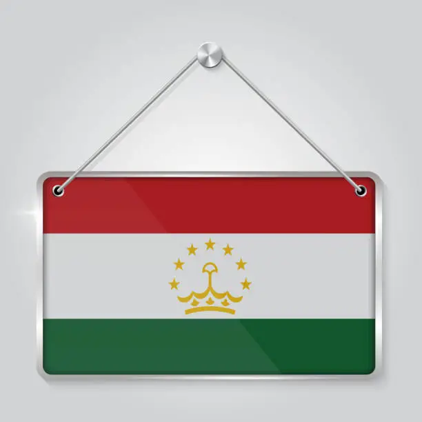 Vector illustration of Tajikistan flag pennant hanging on the rope, rectangle hanging