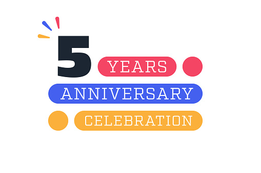Five Years Anniversary Logo Template. 5 Years celebration badge, label, greeting card design.
