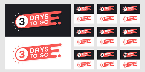 Days To Go badge, banner collection. Countdown from 10 days to 1. Perfect for Special Offer, Time Limited Offer concept commercial activities.
