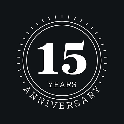 Fifteen Years Anniversary Logo Template. 15 Years celebration badge, label, greeting card design.