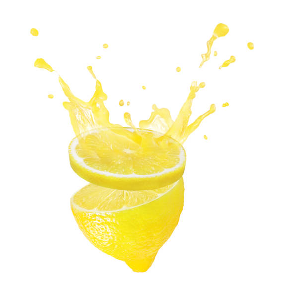 istock Fresh lemon isolated and lemon juice, splash on white 1560485449