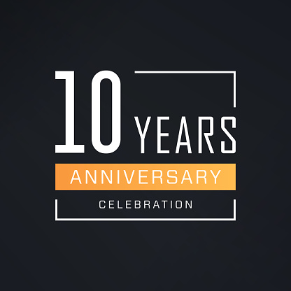 Ten Years Anniversary Logo Template. 10 Years celebration badge, label, greeting card design.