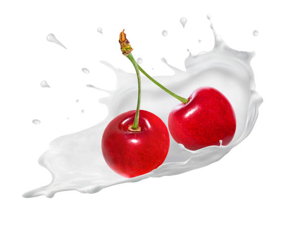 istock Splash and drops yogurt, milk, ice cream cherries 1560492886