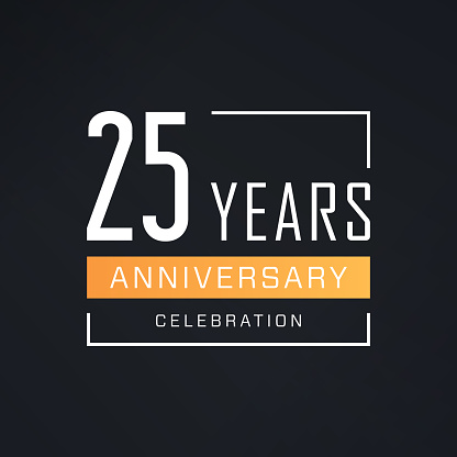 Twenty Five Years Anniversary Logo Template. 25 Years celebration badge, label, greeting card design.