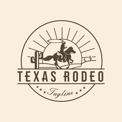 Cowboy horse silhouette rodeo texas Vintage Retro Western Country Stamp Emblem design template