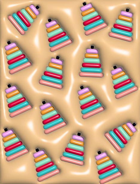 istock Abstract beige background with children's toy assembly pyramid, 3D rendering illustration 1560528932