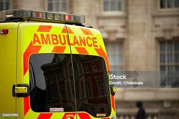 European Style Ambulance In Front Of Building Stock Photo - Download Image Now - Ambulance, UK, London - England