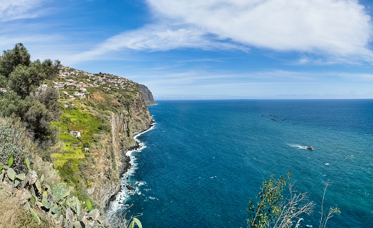 Panoramic aerial view at the Madeira Island south coast, Amazing cliffs view over atlantic ocean, on Madeira Island, Portugal...