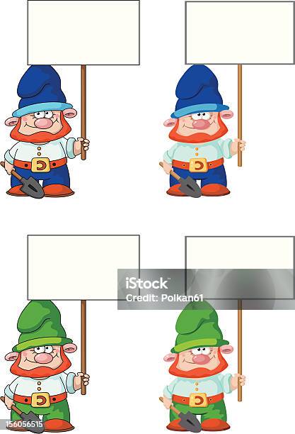 Gnome Com Sinal Em Branco - Arte vetorial de stock e mais imagens de Adulto - Adulto, Banda desenhada - Produto Artístico, Duende