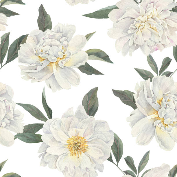 istock Watercolor seamless floral pattern with peonies on white background, watercolor. Template design for textiles, interior, clothes, wallpaper. Botanical art 1560574092
