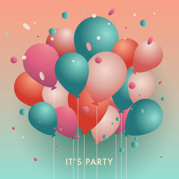 Bunch of bright colorful balloons with the words it's party on it, vector illustration vector art illustration