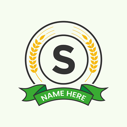 Agriculture Logo On Letter S Concept. Agro Farming Logotype for Bakery, Bread, Cake, Cafe, Pastry Identity