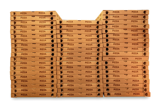 Stacks of pizza cardboard boxes isolated on white with clipping path included
