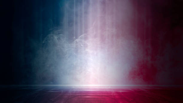 istock Empty dark blue pink and red scenes, Studio room, smoke, smog, neon spotlights, reflections of rays, concrete floor, night view, digital technology background, interior texture for display products 1560628006