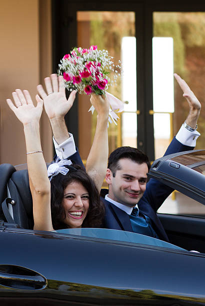 istock Happy newlyweds in cabrio 156063140