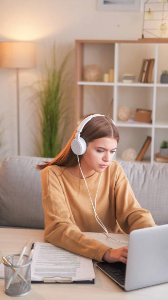 istock Online lesson remote student concentrated girl 1560635333