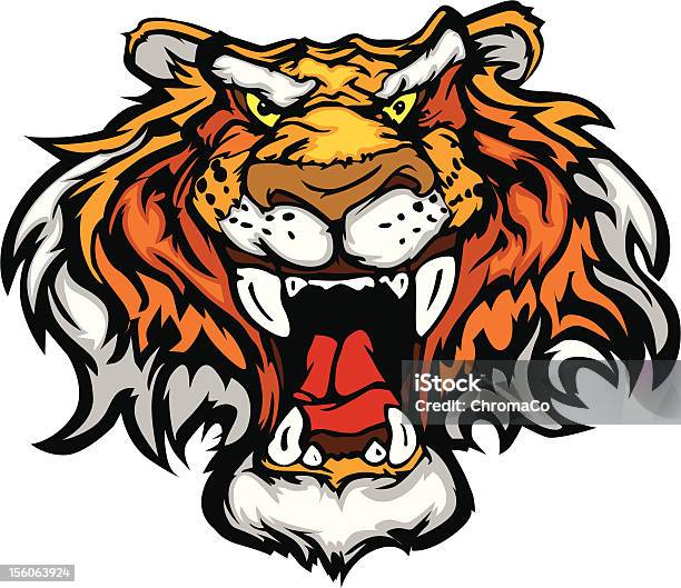 Cartoon Tiger Mascot Head Vector Illustration Stock Illustration - Download Image Now - Animal, Animal Body Part, Animal Eye