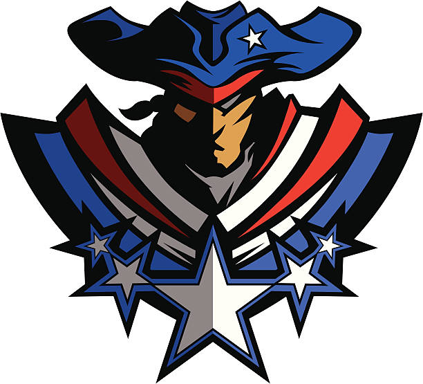 Patriot Mascot with Stars and Hat Graphic Vector Illustration Colonial American Patriot Graphic Vector Image clothing north america usa massachusetts stock illustrations