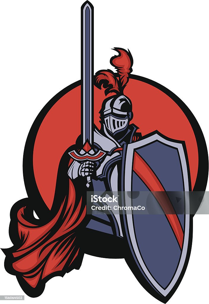 Medieval Knight with Sword and Shield Vector Mascot Medieval Knight Vector Mascot Holding a Shield and Sword and Wearing Armor Knight - Person stock vector