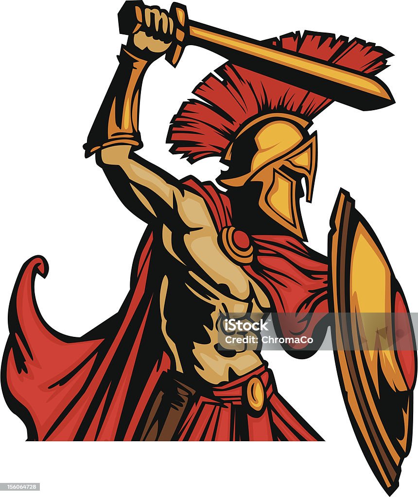 Trojan Mascot Body with Sword and Shield Vector Illustration Greek Trojan or Roman Soldier Mascot holding a shield and sword Roman Centurion stock vector